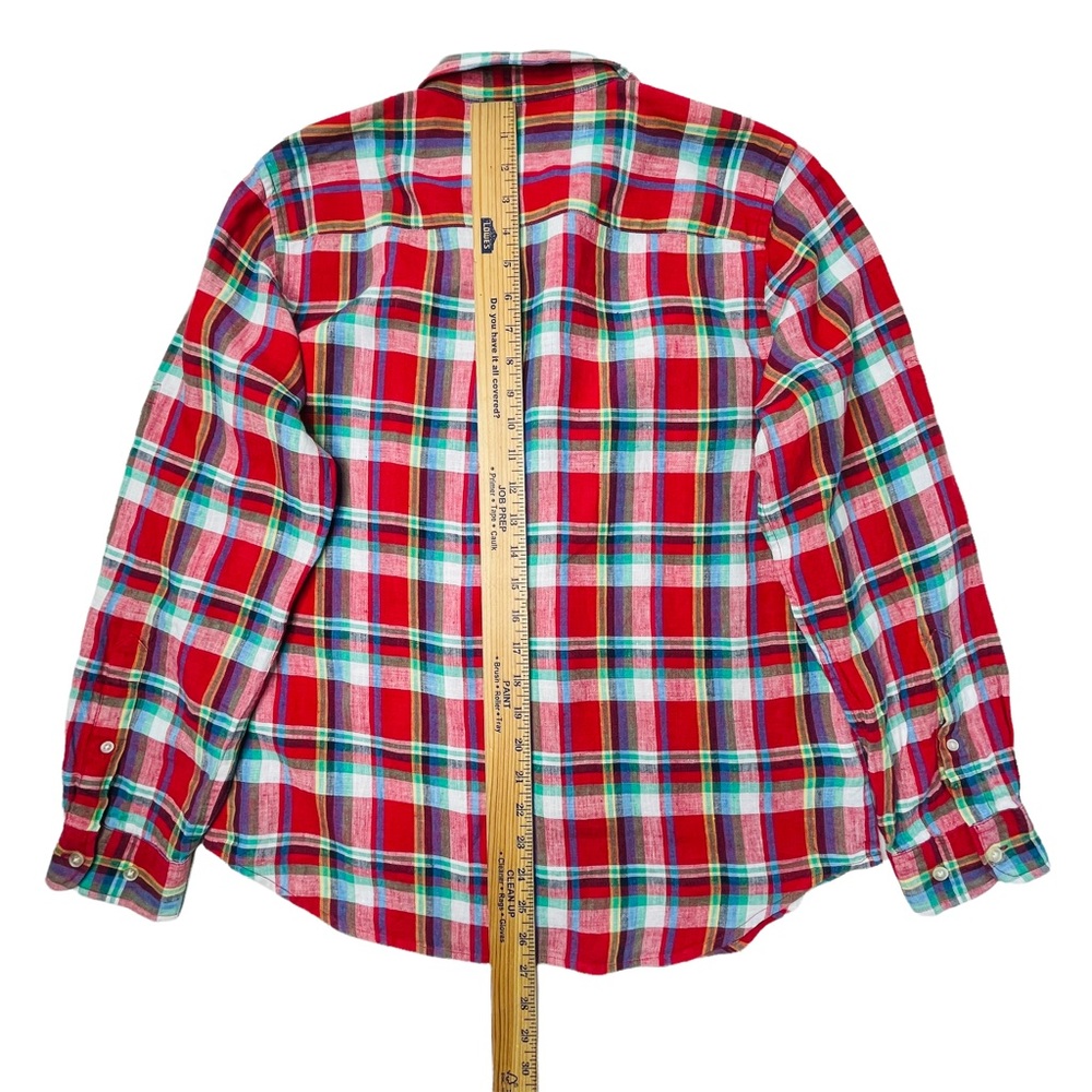 Lauren Ralph Lauren Red Plaid Linen Button Down Top Size Medium - Picture 11 of 11